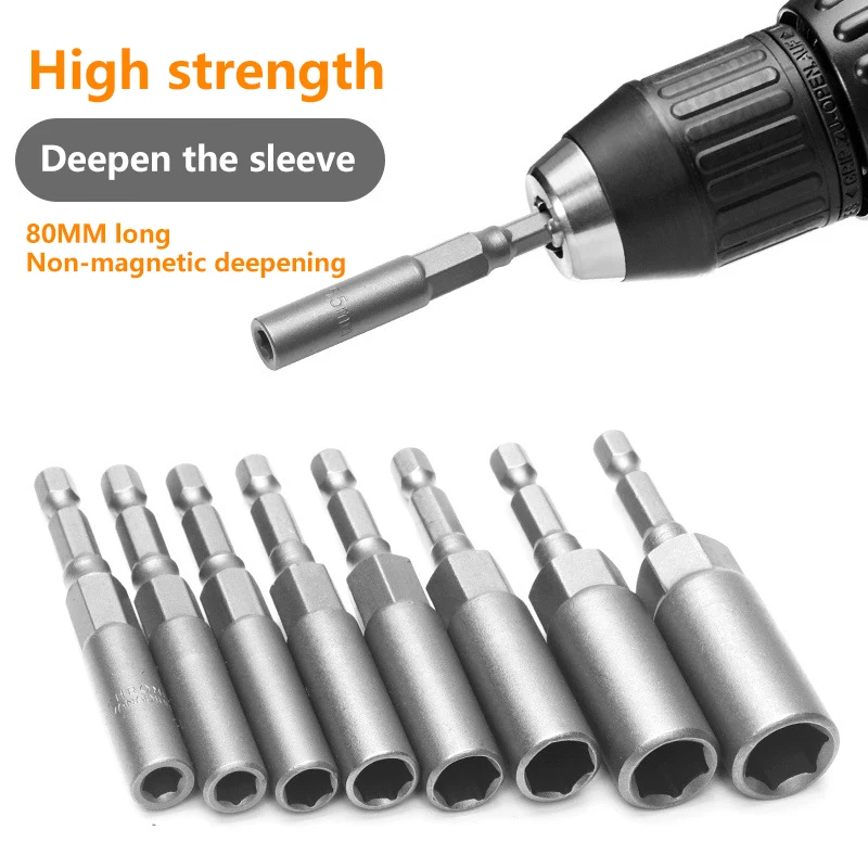 10/15Pcs Length Deepen Impact Socket Adapter 5.5-19mm Power Nut Driver Socket Set 1/4-inch Screwdriver Key Head Hand Tool Set
