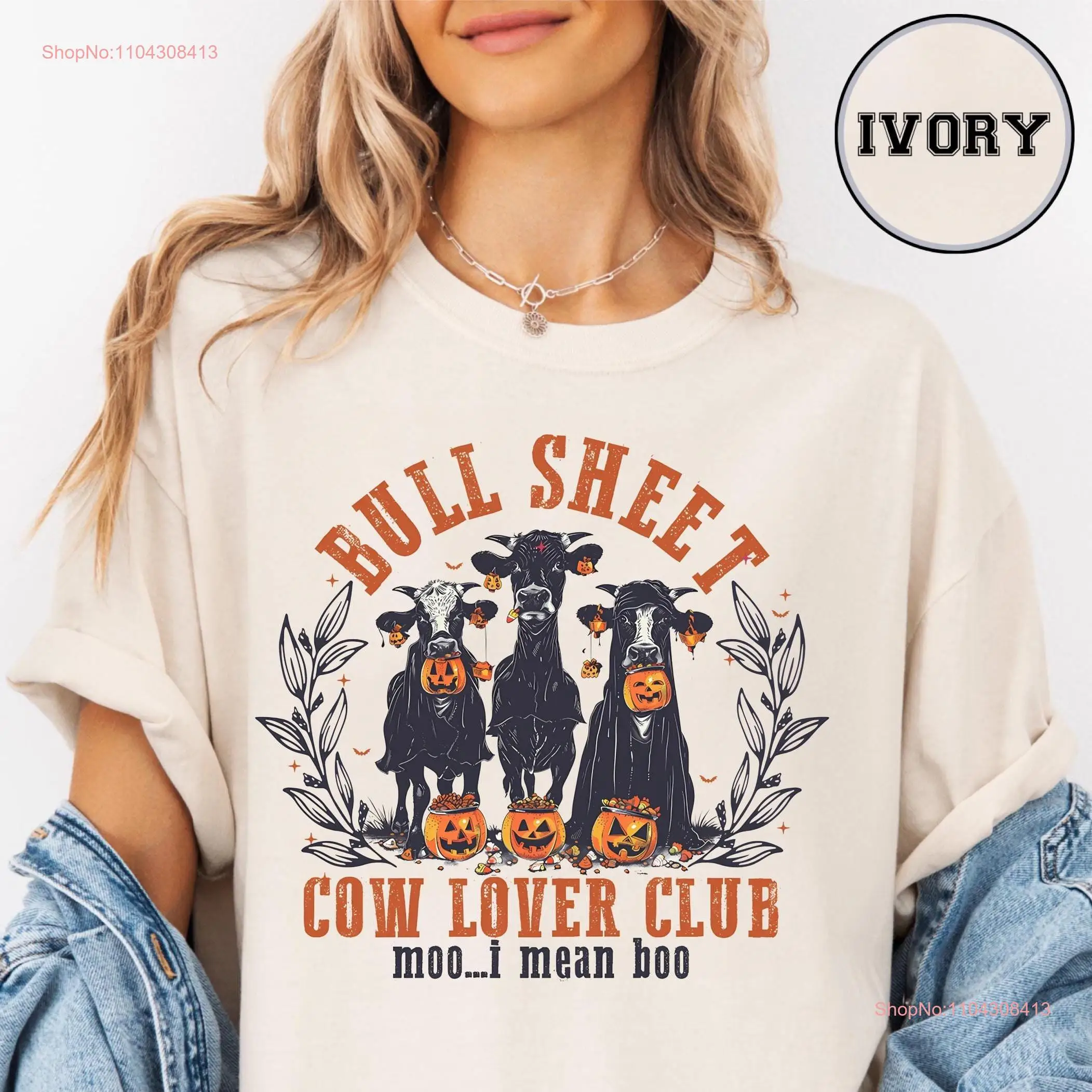 Comfort Colours Halloween Cow Lover T Shirt Bull Sheet Funny Spooky Season Farm Animal Club แขนยาวหรือสั้น