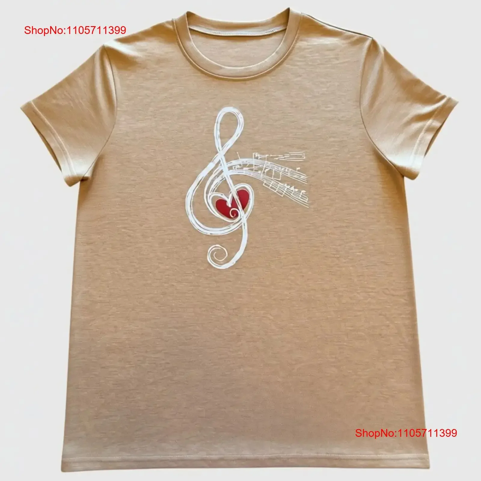 Treble Clef Heart T Shirt Womens L Tan Music Boho Indie Casual long or short sleeves vintage Washed designer clothes Stretched