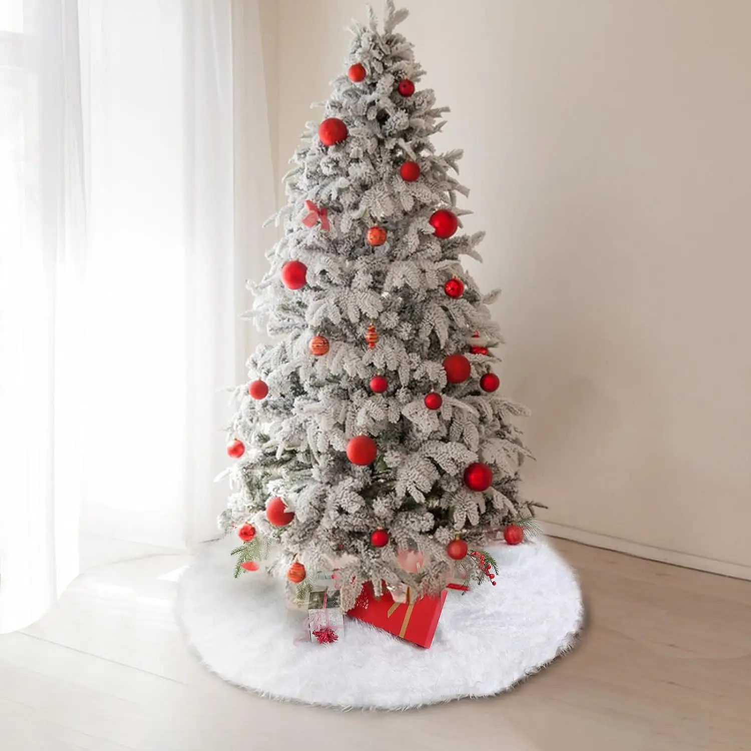 8 Pieces 24 Inch Christmas Tree Skirt, Snow White Faux Fur Tree Skirt for Xmas Party Decorations,Holiday Tree Ornaments for Chri