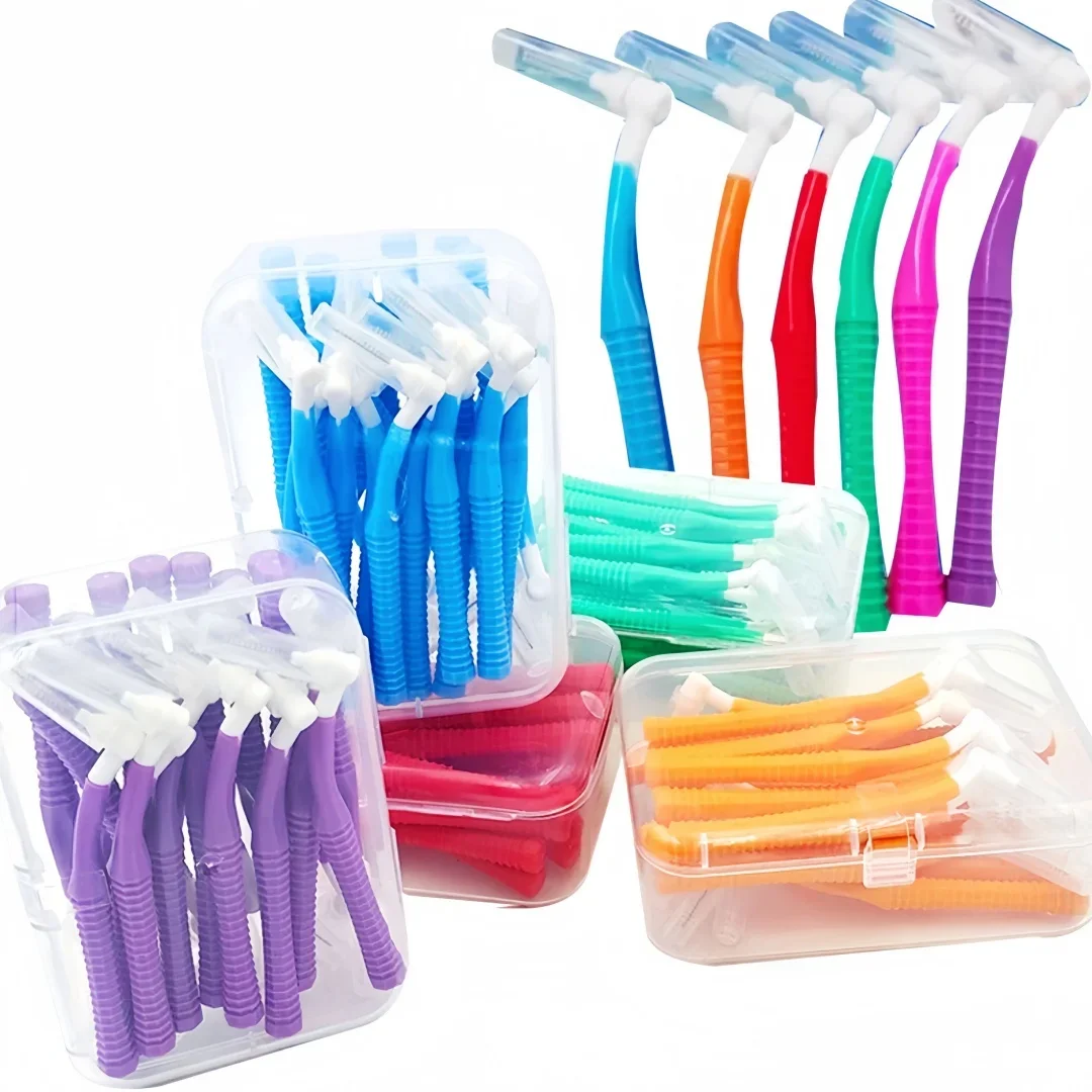 20pcs L-Shaped  Interdental Brush Push-Pull Interdental Cleaners for Braces & Orthodontics Deep Teeth Cleaning Oral Hygiene Care