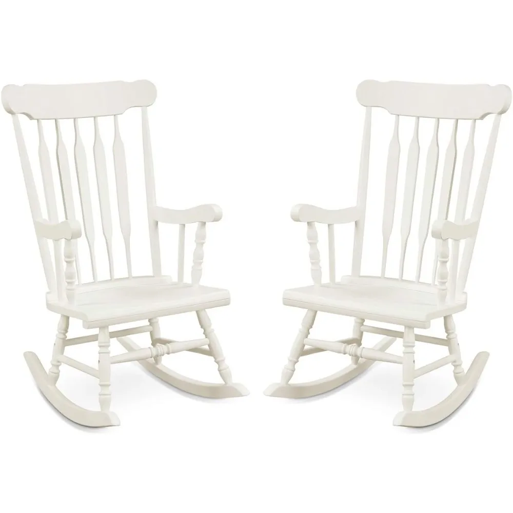 

Outdoor Wood Rocking Chair Set of 2 - Patio Rocking Chair with Rubber Wood Frame, Slat Back, Outside & Indoor Rocker for Garden