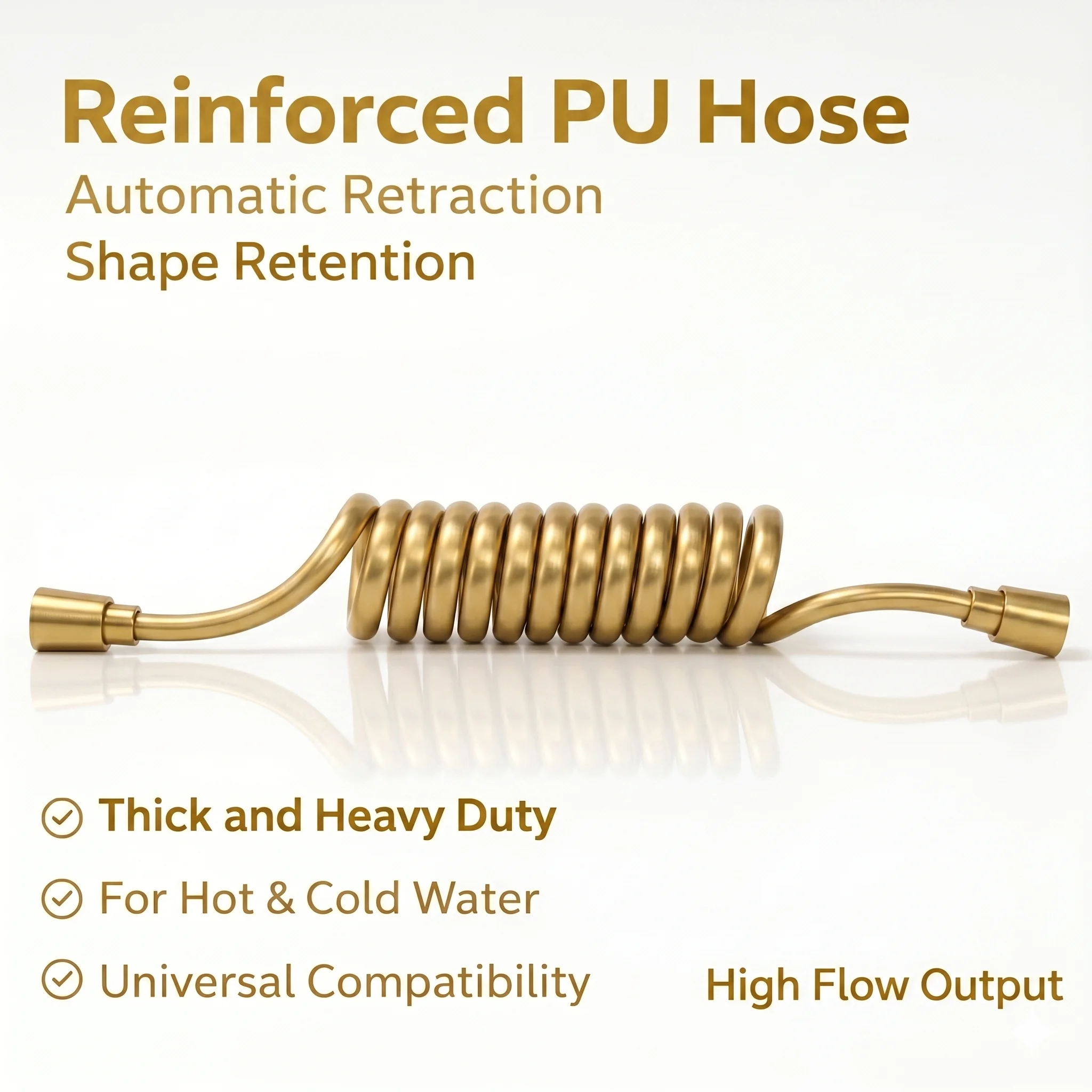 Gold PU Spring Bidet Hose G1/2 Thickened Retractable Heavy Duty Shower Pipe for Bathroom