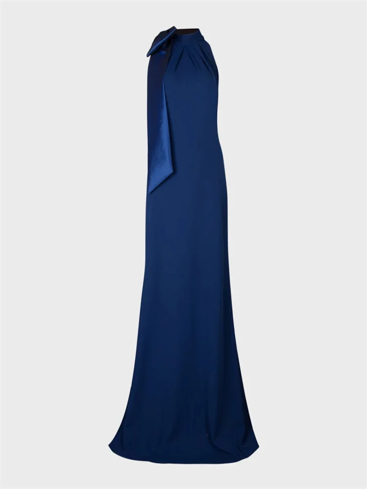 Hot Selling Halter Mock Neckline Sleeveless A-Line Evening Dress Elegant Back Zipper Floor Length Sweep Train Gown For Women