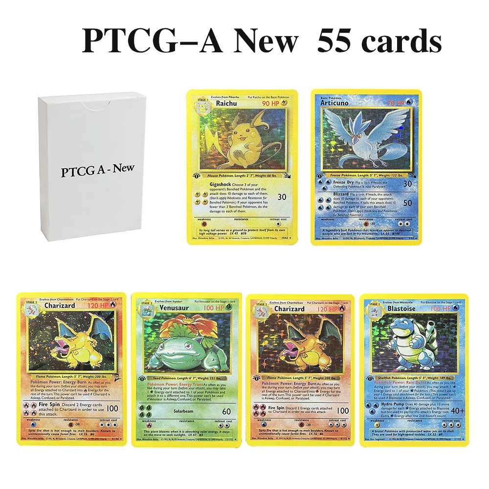 PTCG A Proxy Card Foil Base Set Jungle Fossil Charizard Raichu Articuno Blastoise Venusaur Snorlax Gengar Board Games Whole Set