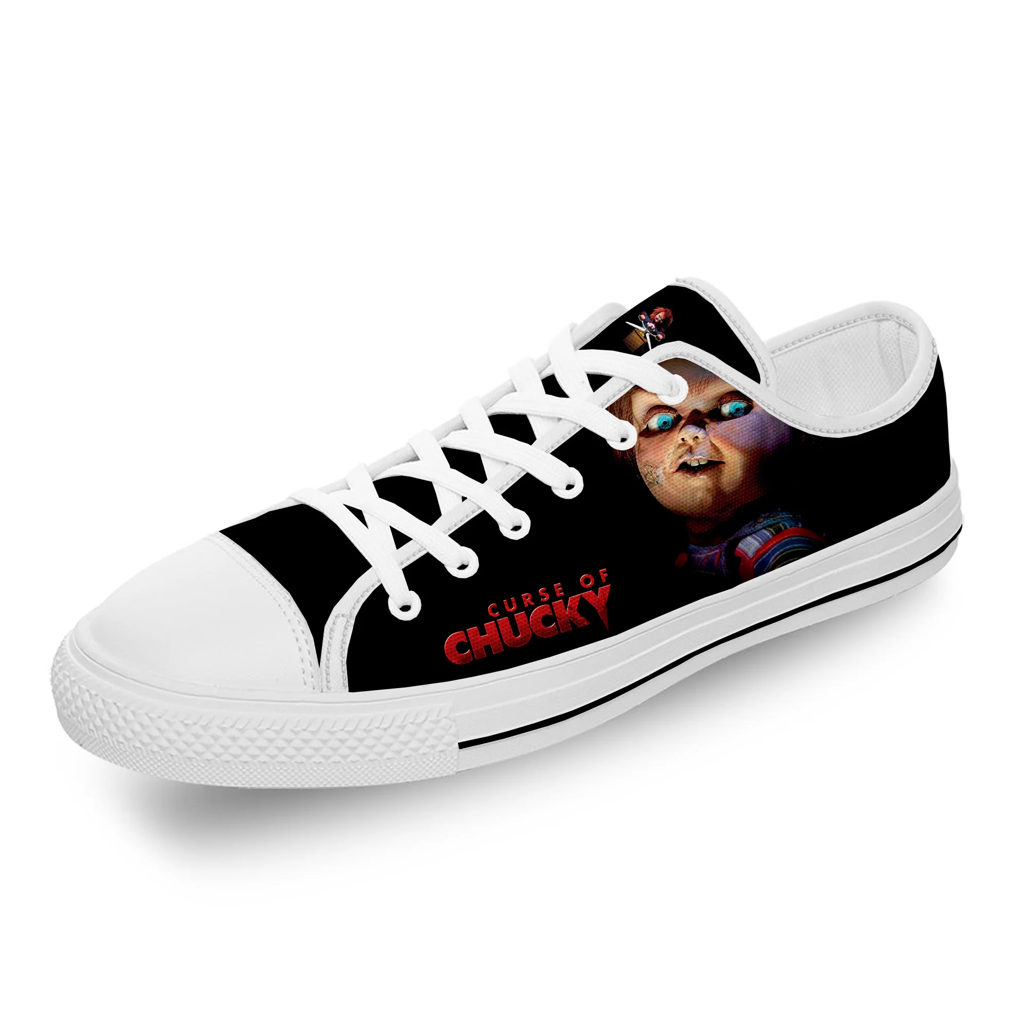 Movie Horror Childs Play Chucky White Cloth Fashion 3D Print Low Top Canvas Shoes Men Women Lightweight Breathable Sneakers