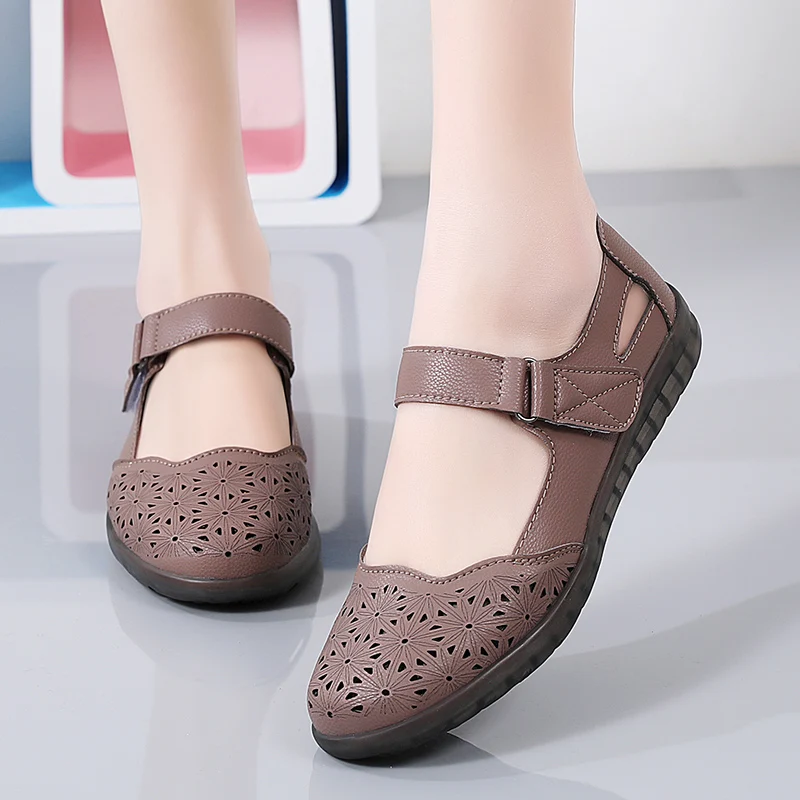 Summer Sneakers for Women Soft Leather Sandals Flexible Mary Jane Shoes for Women Nurse Walking Sandals Breathable  Non-slip