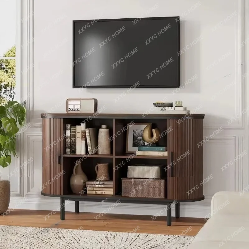 XXConsole Table with Sliding Tambour Doors,  TV Stand with Storage & Adjustable Open Shelves for TVs up to Customized