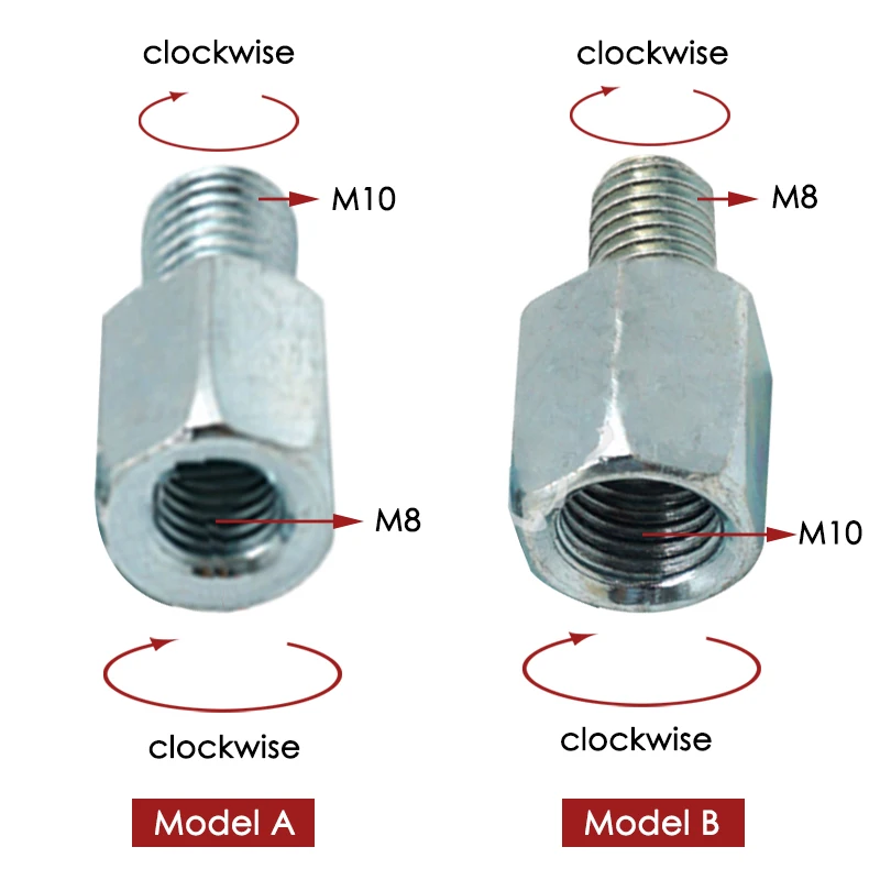 Thread Reducer M10 M8 Converter Motorcycle Rearview Mirror Conversion Screw Adapter Thread Chrome Pack of 2