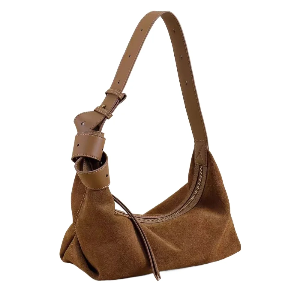 First-class Nubuck Leather Dumpling Hobo Soft Touch Matte Suede Leather Women Shoulder Bag Adjustable Handle Hand Bag for Lady