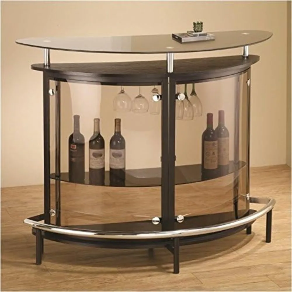 

41"H x 50.75"W Contemporary Metal & Glass Home Bar with 2 Doors, Assembly Required, Incredible Quality, in Black & Chrome Finish