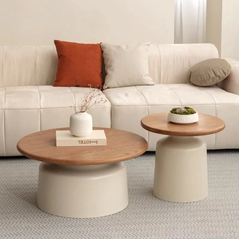 Cream Wind Nordic Apartment Coffee Table Living Room Household Small Apartment Simple Homestay Coffee Table Round Small Coffee T