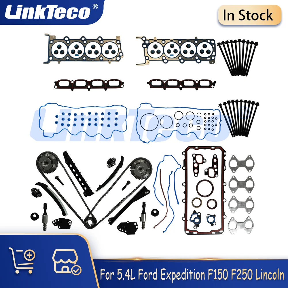 Overhaul Kit Full Gasket Set Head Bolts Timing Chain Kit VVT For 5.4 L Ford Expedition F-150 F-250 Lincoln Navigator 2004-2011