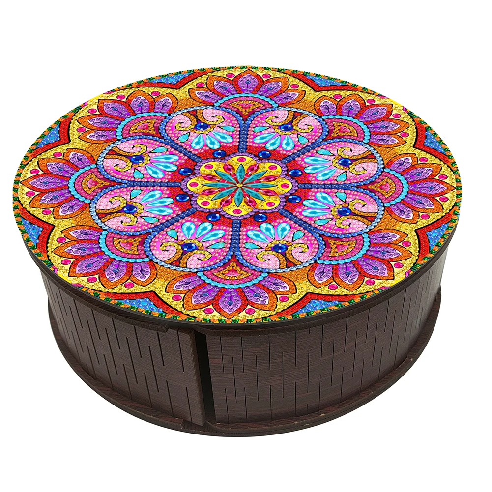 

Wooden Mandala Pattern Diamond Painting DIY Jewellery Box Diamond Jewelry Case Mosaic Craft Set for Necklaces Earrings