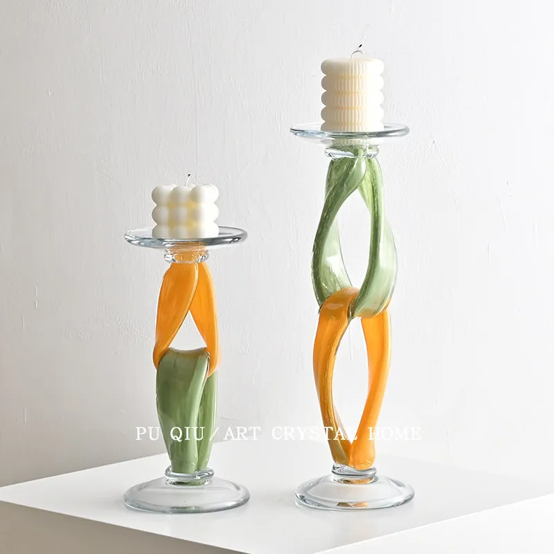 French glazed candlestick, high-end sense niche romantic medieval ornament, art glass candlestick edge cabinet soft decoration