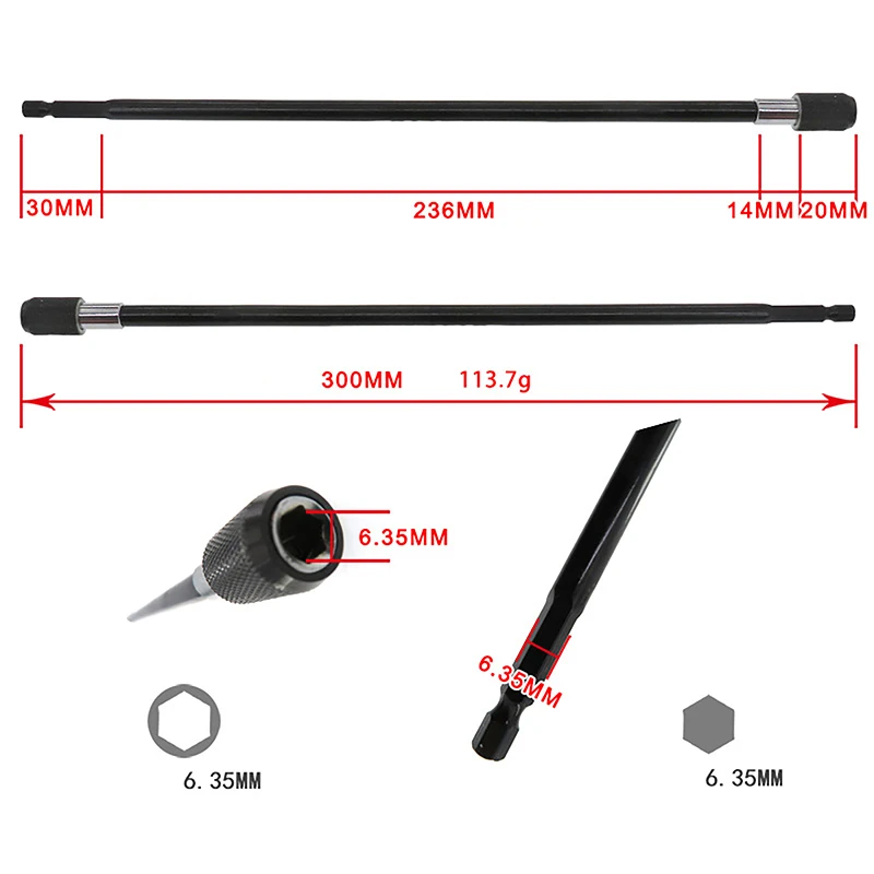 Imagem -02 - Broca Magnética Haste de Extensão Chave de Fenda Hex Quick Release Bit Holder Impact Driver Parafusos Porcas 300 mm