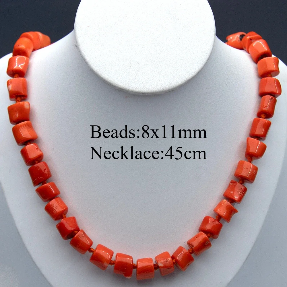 المرجان الطبيعي قلادة 8x11 مللي متر أنبوب غير منتظم على شكل أسطواني المرجان الخرز برتقالي اللون هدية للذكرى السنوية