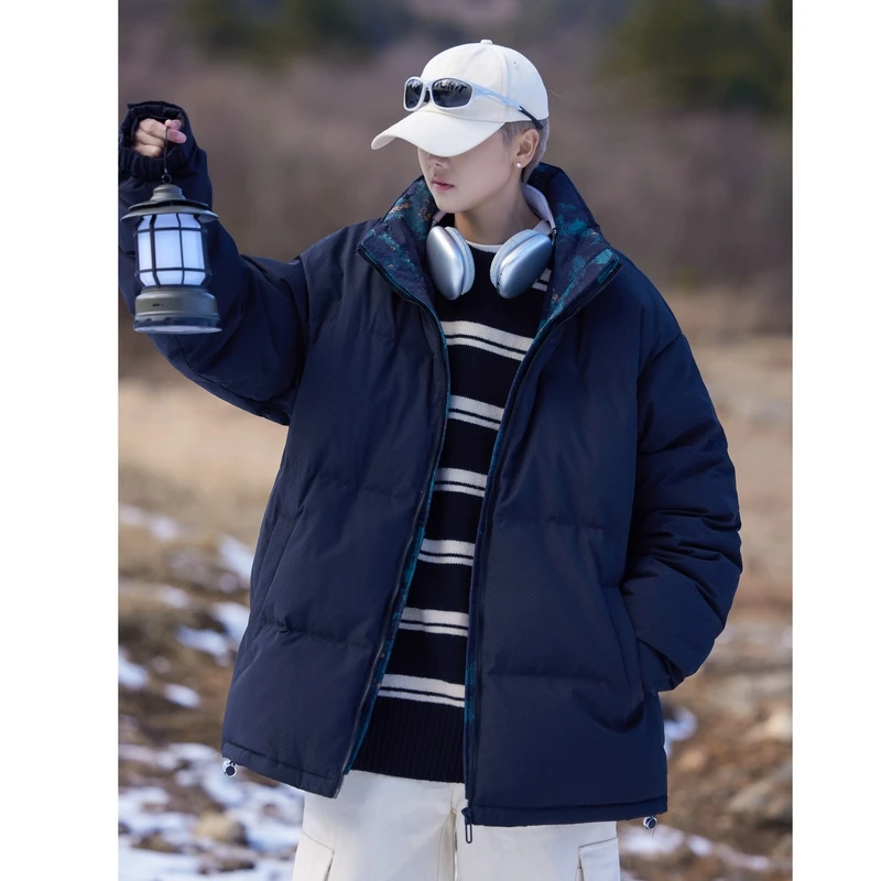 

Теплая повседневная мужская пуховая куртка свободного кроя, модная, водонепроницаемая, для отдыха, с капюшоном, стандартной длины, с геометрическим узором