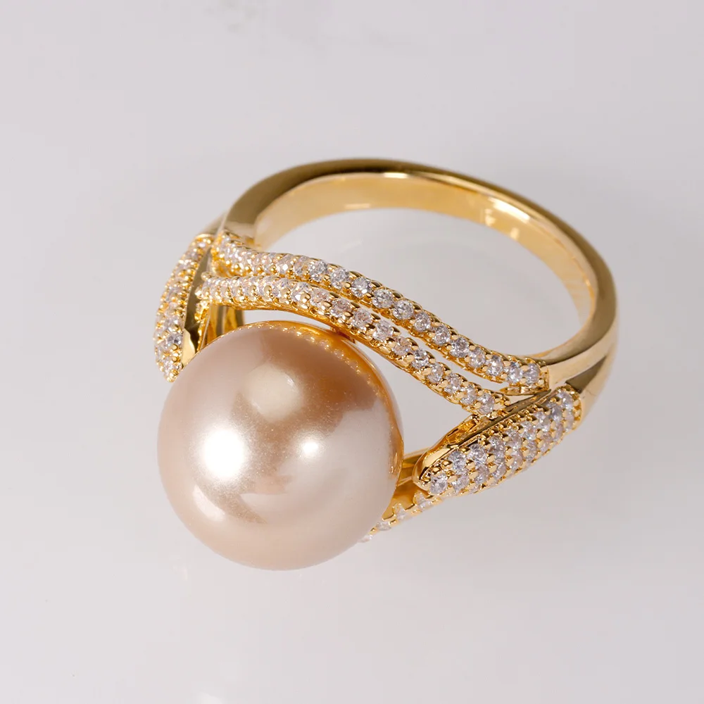 New Trendy Round Pearl Statement Rings for Women Cubic Zircon Finger Rings Beads Charm Ring Bohemian Beach Jewelry Gifts