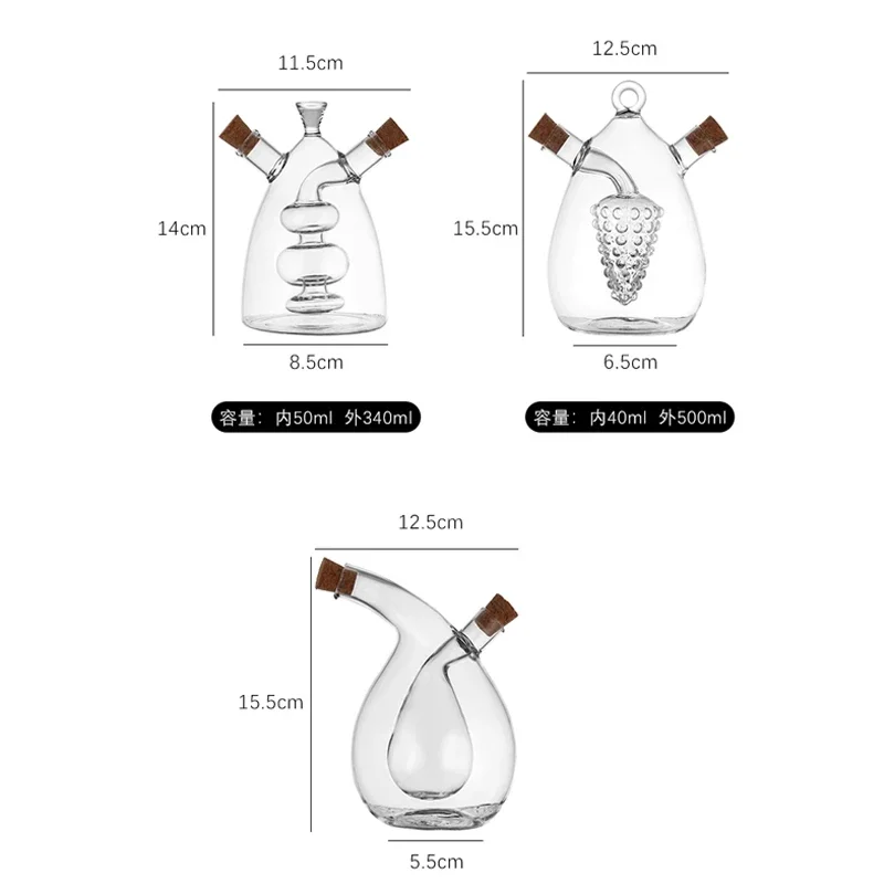 Creative Oil Pot Glass Kitchen Household Oil Vinegar Bottle Seasoning Bottle Two-in-one Thickened Lead-free Double Glass Pot