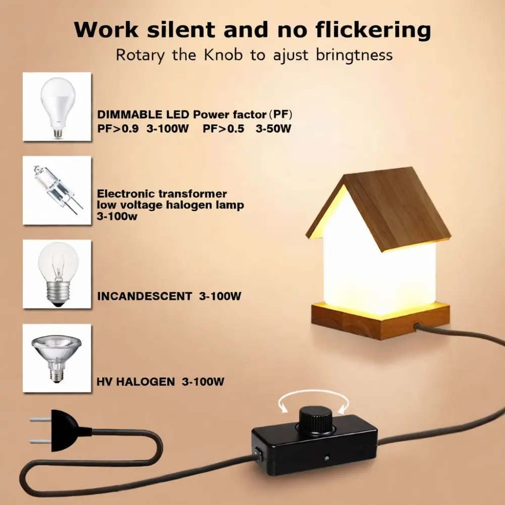 Triac Trailing Edge Dimmer Rotary Switch For LED Lighting Systems Inline Intensity Controller Flame Retardant ABS High Quality