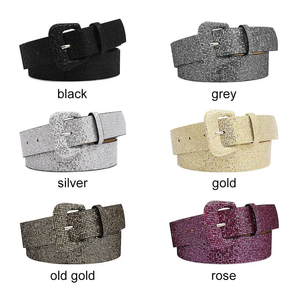 Shiny Sequins Waist Belt Square Pin Buckle Belts For Women Elastic  Waistbands Golden Silver Ladies Jeans Belt Fashion - AliExpress 200000297