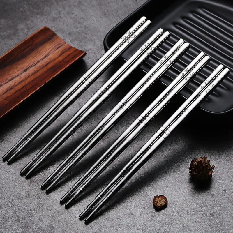 Metal Chopsticks Household High Temperature Sterilizable Non-slip Stainless Steel Chopsticks Set Kitchen Accessories