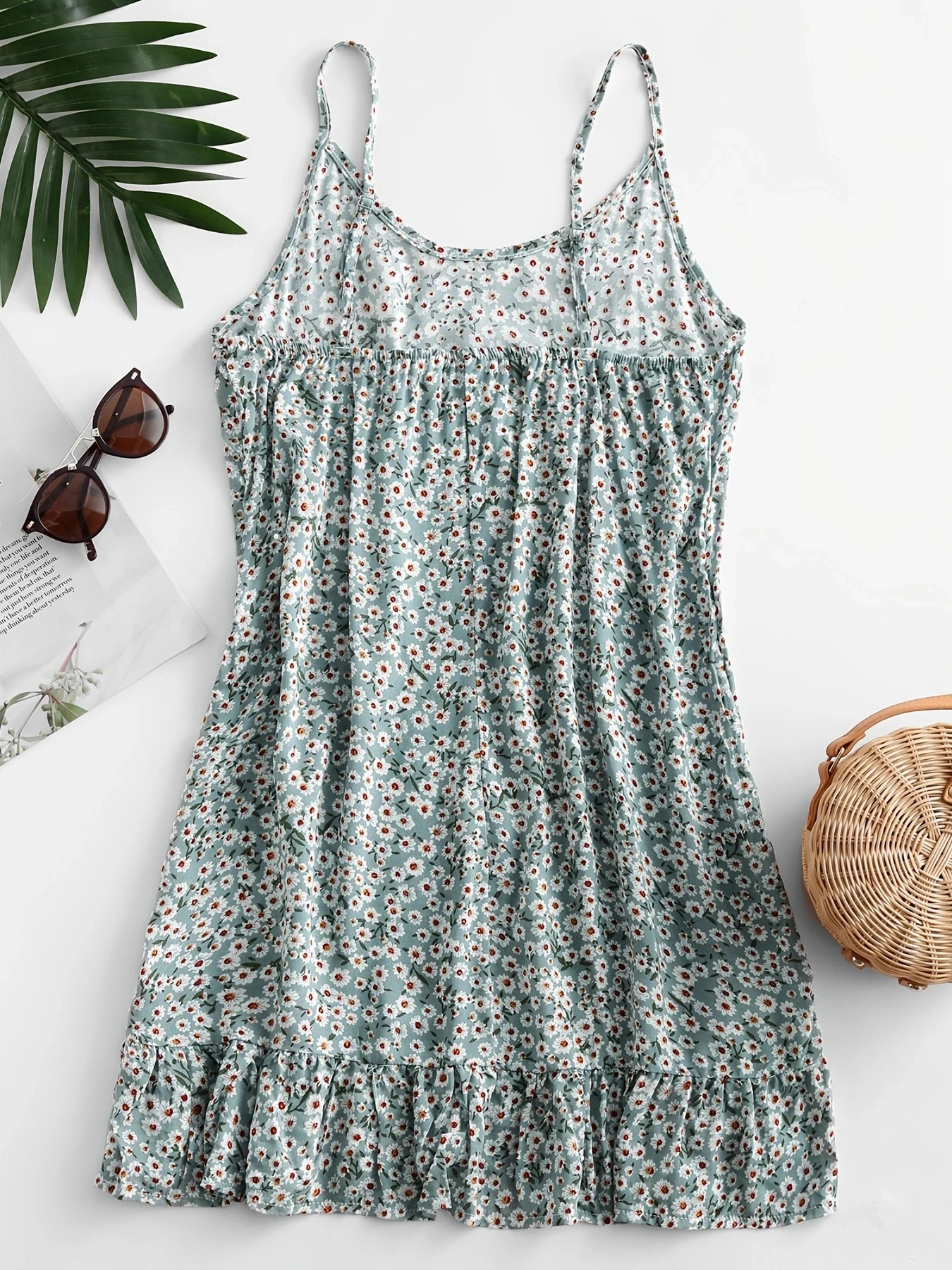 Ladies Floral Sling Holiday Lotus Leaf Skirt Dress Women's Jumpsuit