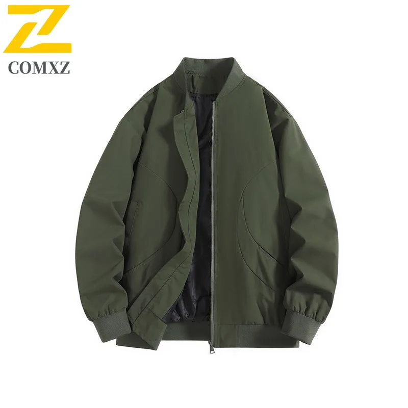 سترة COMXZ للرجال للخريف متعددة الاستخدامات وياقة واقفة، معطف مريح غير رسمي للأعمال، لون نقي، معاطف متينة مقاومة للرياح أثناء السفر