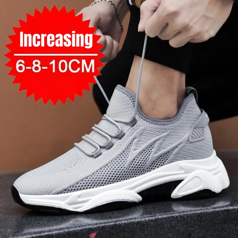 PDEP Increase Shoes Thick Soles Lift 6cm,8cm, Black White Grey Sneakers for Men Mesh Elevator Sports Tenis Masculino