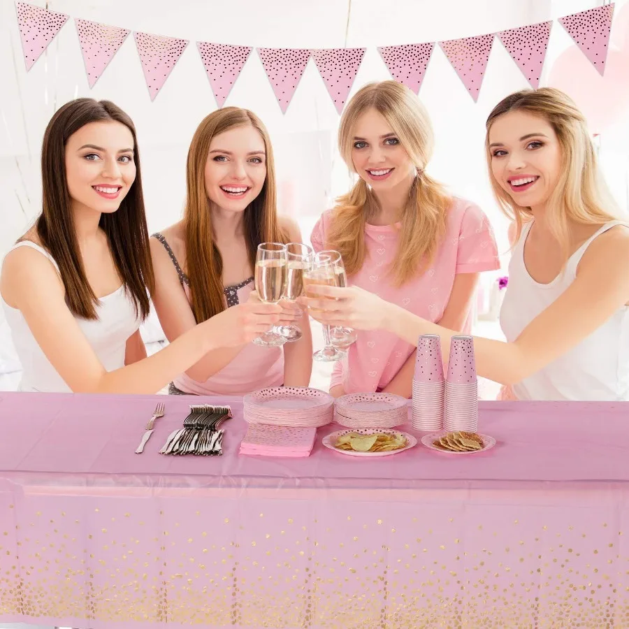 Hot stamping tablecloth, gold pink, blue, black dots, birthday parties, wedding parties, disposable PE tablecloth