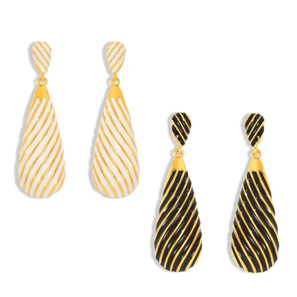 

Personalized and elegant earrings, colored glazed lines, water drop shape, titanium steel gold-plated stud earrings