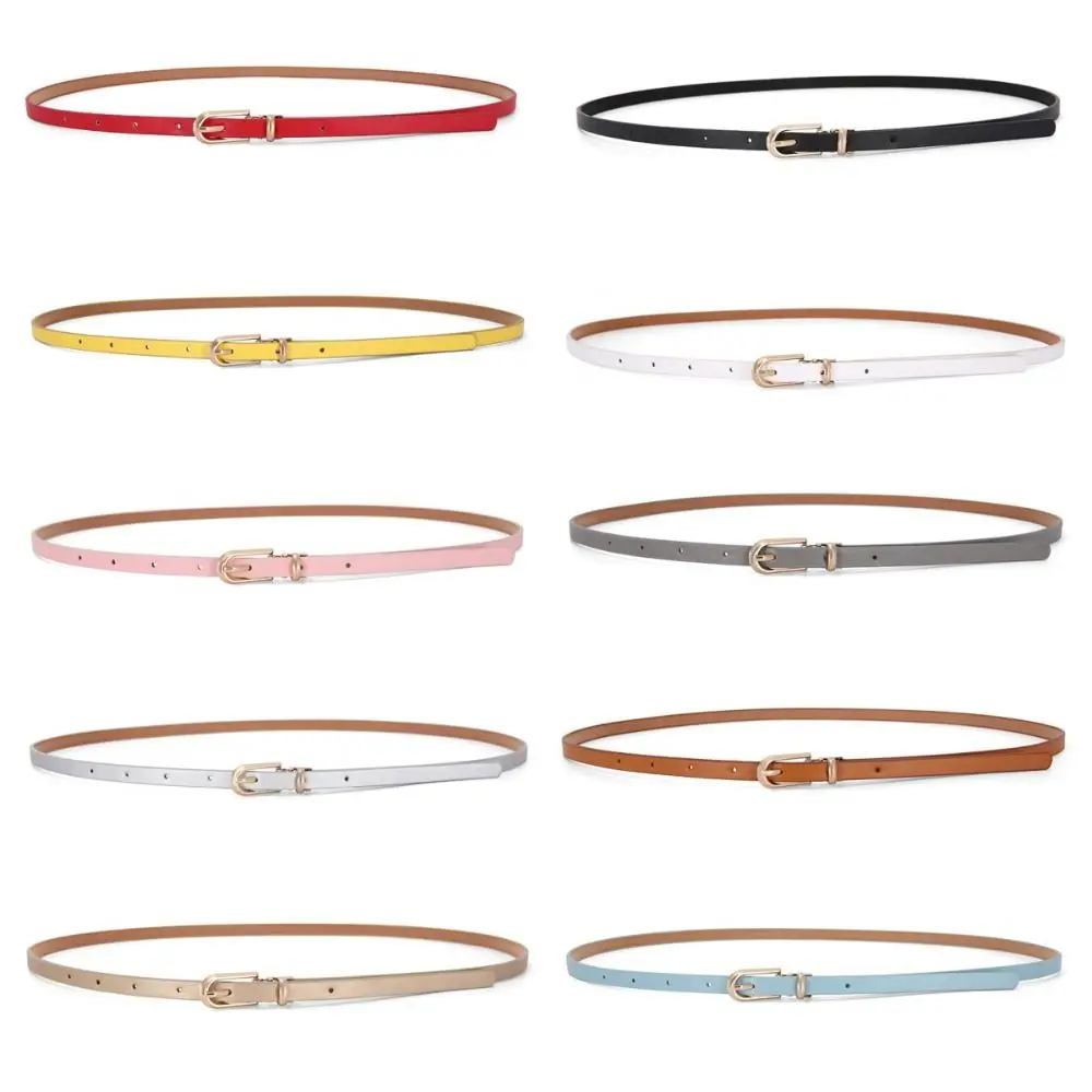 Gift Candy Color PU Leather Waistband Waist Belt Waist Strap Thin Belt Adjustable Alloy Buckle Thin Waist Belt Jeans