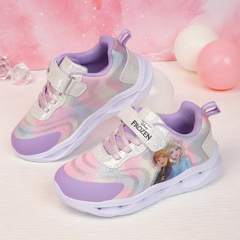 Disney new children\'s shoes spring summer new girls fashion casual flash shoe LED light girls sports casual shoes