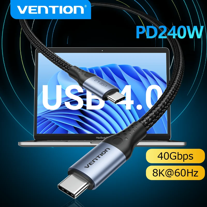 Vention 240W USB Type C Cable 5A 40Gbps for PS5 Nintendo Switch Samsung Galaxy MacBook Pro USB 4.0 PD Fast Charging USB C Cable