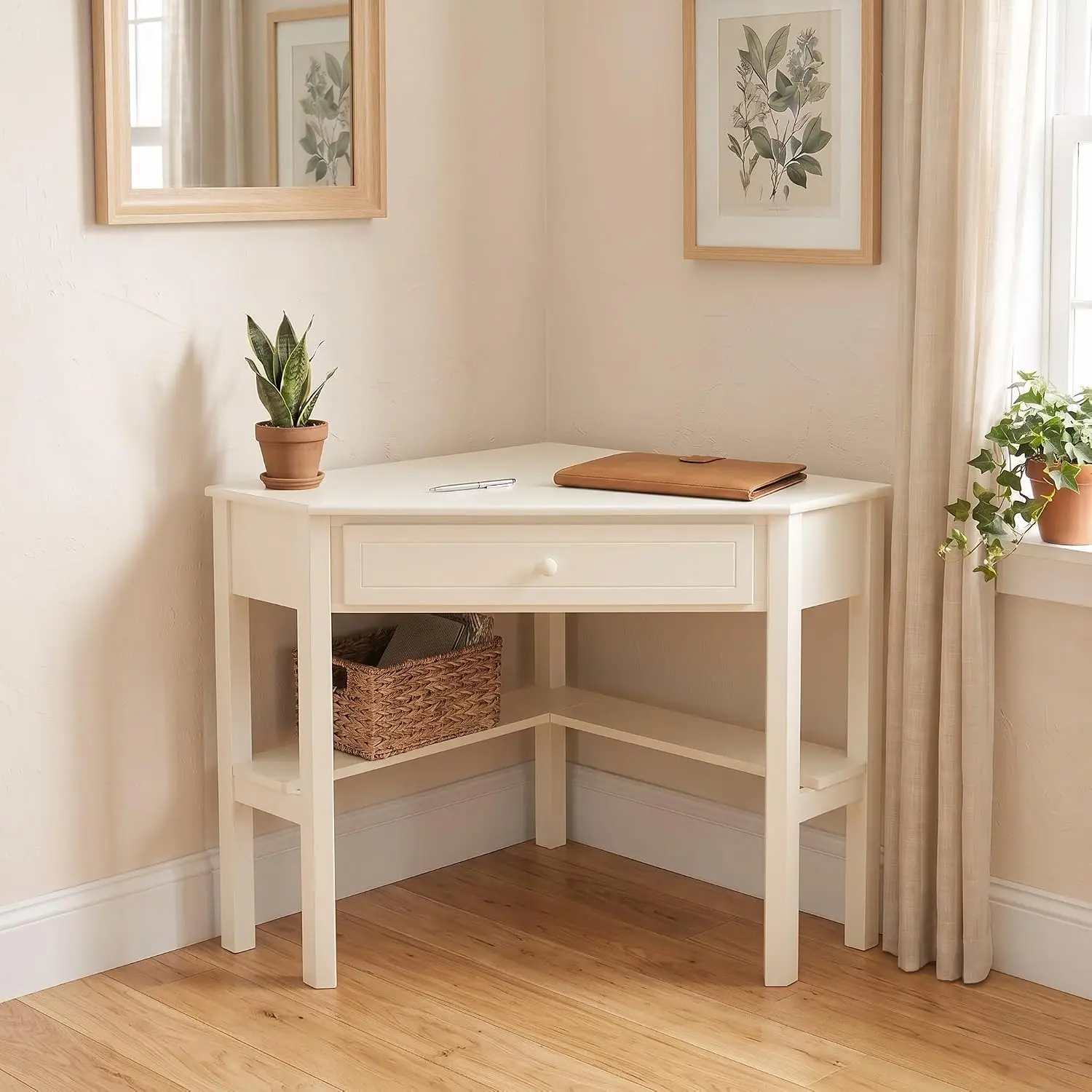 Small Corner Desk with Wooden Knob Drawer & Shelf, Compact Computer Table for Home Office Bedroom Study, Customized