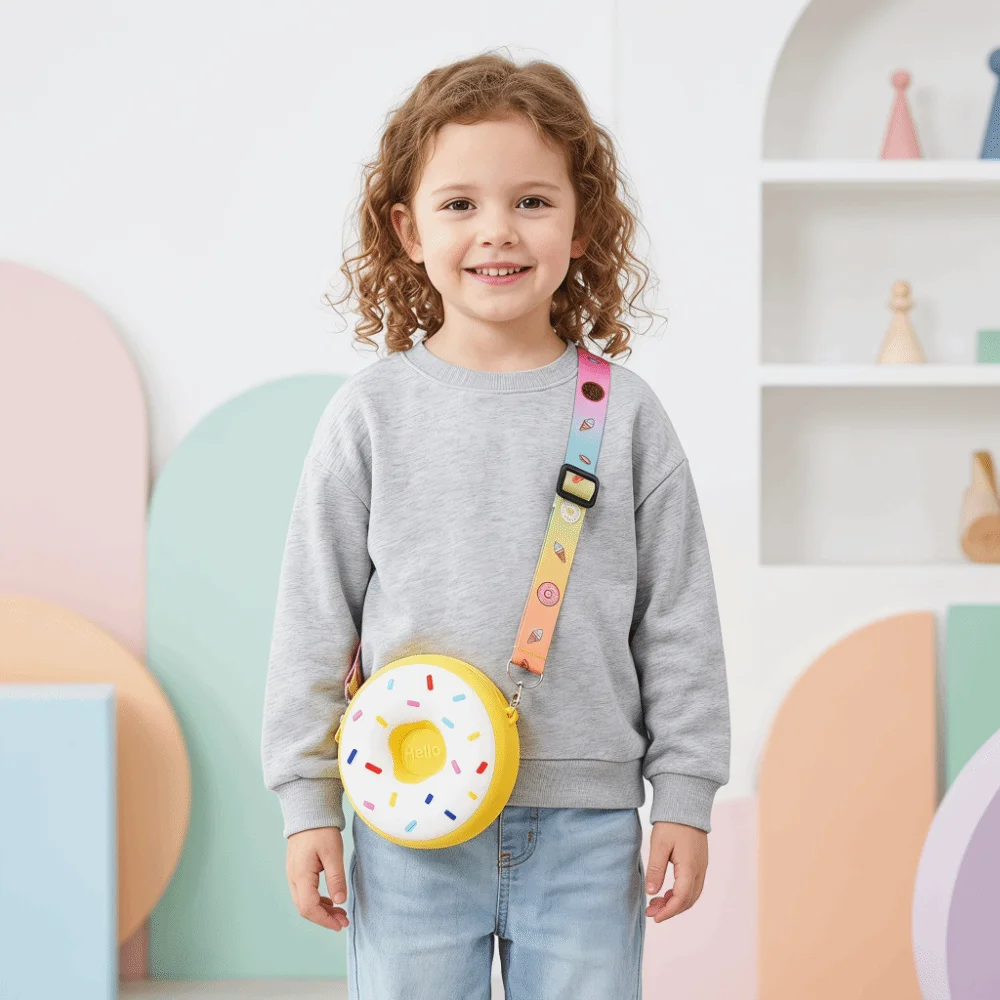 Mini Size Donut Crossbody Bag Adjustable Strap Zipper Closure Silicone Messenger Bag Rainbow Design Silicone Material