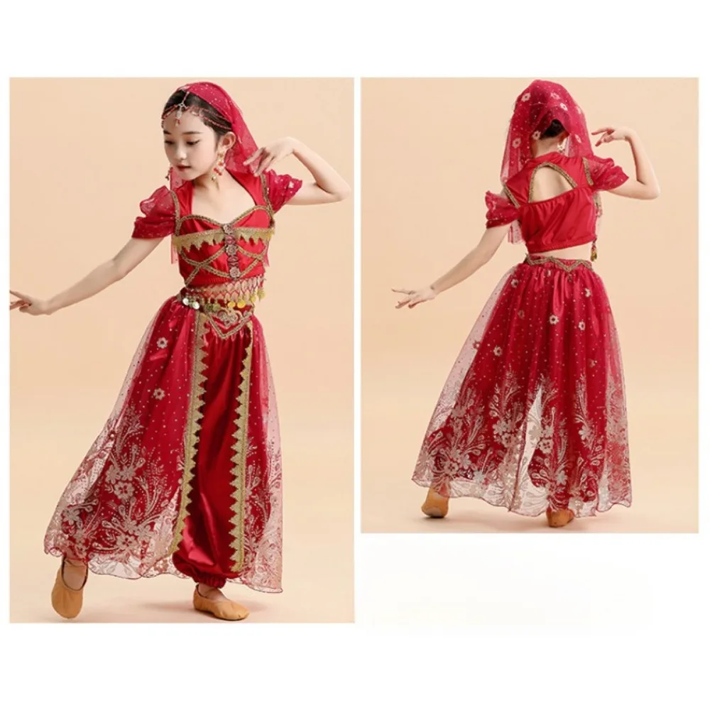 2024 New Halloween Princess Dress New Princess Jasmine Aladdin Magic Lamp Children\'s Suit Indian Dance Girls Costume