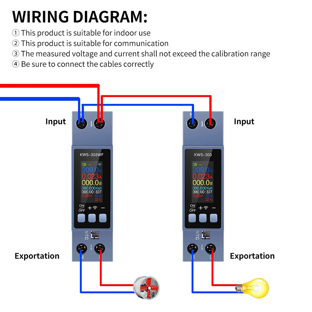 0.96 Inch TFT Color Screen Power Meter KWS-303 with Mobile App Control for Home Factory Energy Monitoring