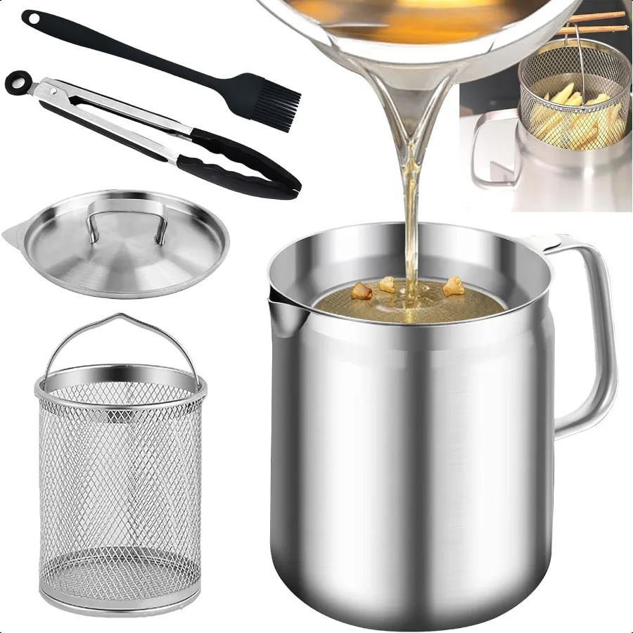 

Stainl Steel Oil Filter Pot With Strainer For KitchenDeep Fryer Oil Storage 304 Stainl Steel Oil Container Kitchen Mini Oil Fry