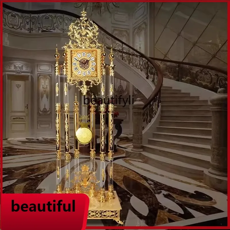 

X Living Room European Villa Vertical Living Room Floor Clock Light Luxury European Crystal Floor Clock