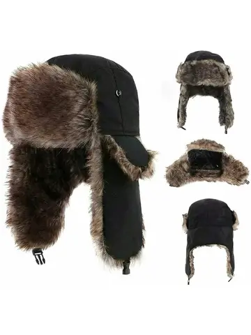 Unisex Warm Mens Women Trapper Cap Aviator Trooper Earflap Winter Flaps Ski Hat New Bomber Hats Russian Ski Hat Faux Fur Hats