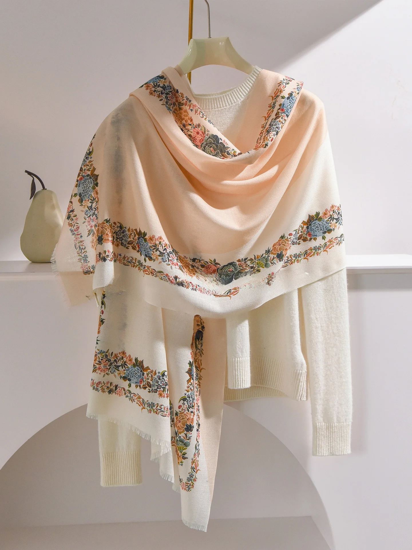 pure-wool-scarf-women's-spring-summer-new-style-lightweight-cashmere-feel-outerwear-shawl-gift-for-mom-tassel-ethnic-style