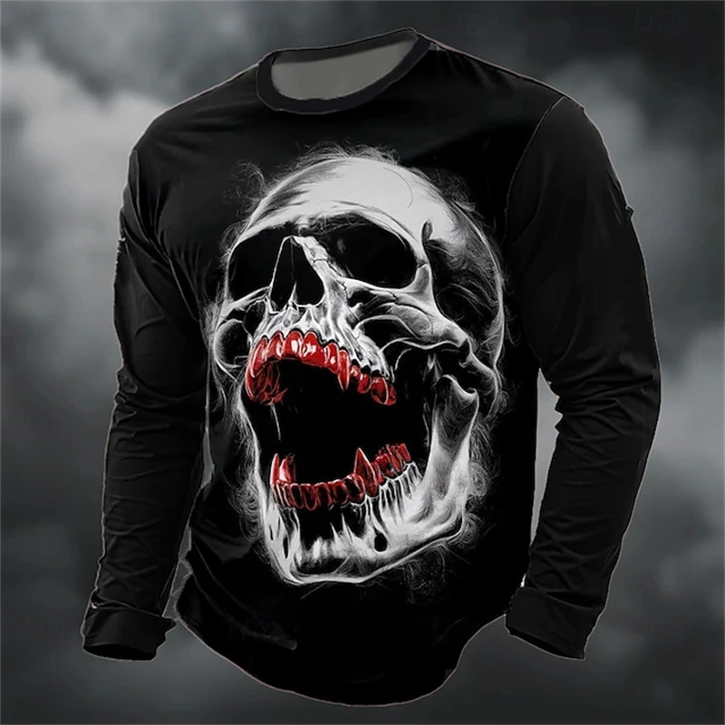 Autumn's New Men's Skull 3D Sweatshirt Sweatshirt Punk Exaggerated Long-sleeved T-shirt Top Round-neck Club Streetwear