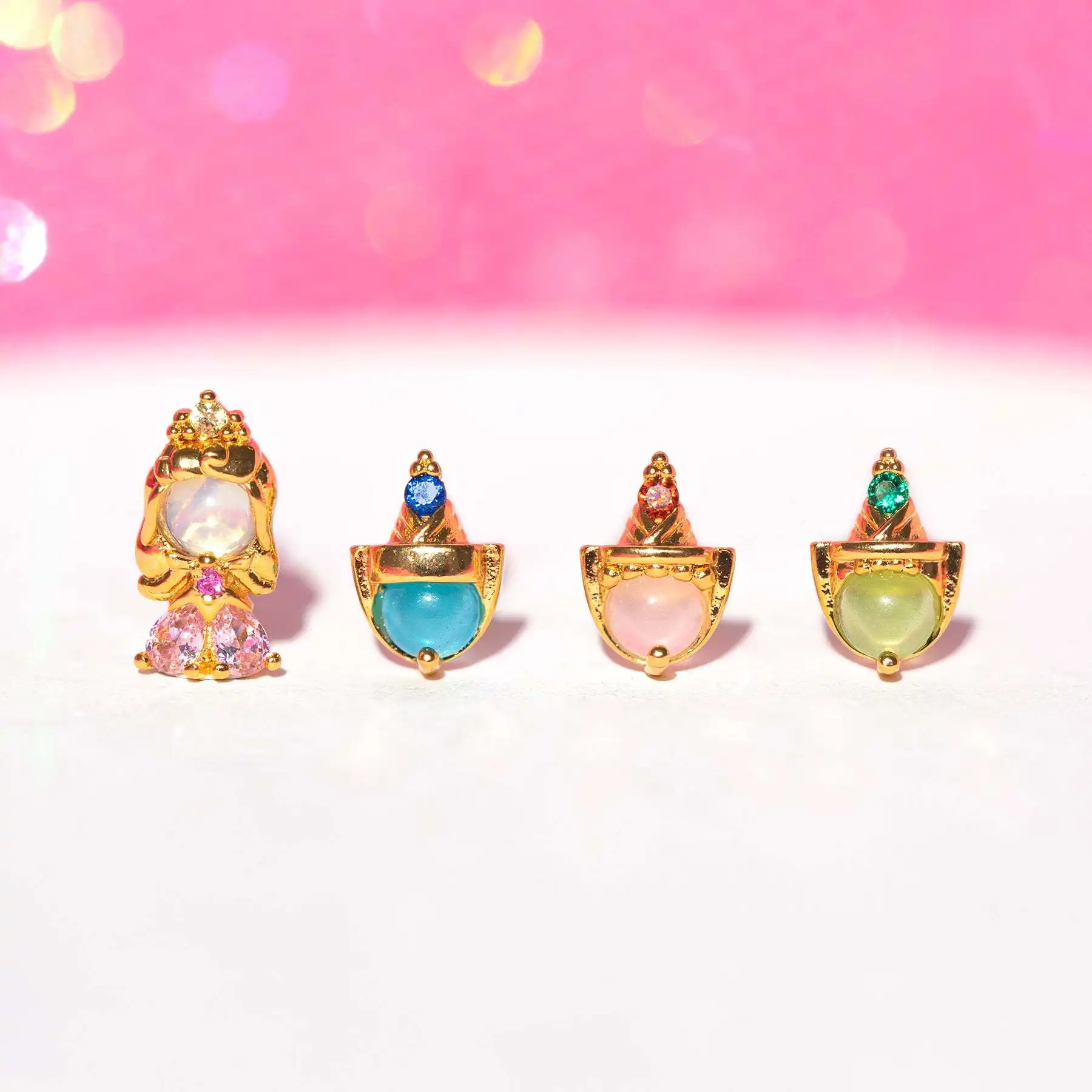 New ins Cute Cartoon Princess Earrings Set For Women Girl Fashion Vintage Colorful Zircon Stud Earring Wholesale Jewelry Gift view 6