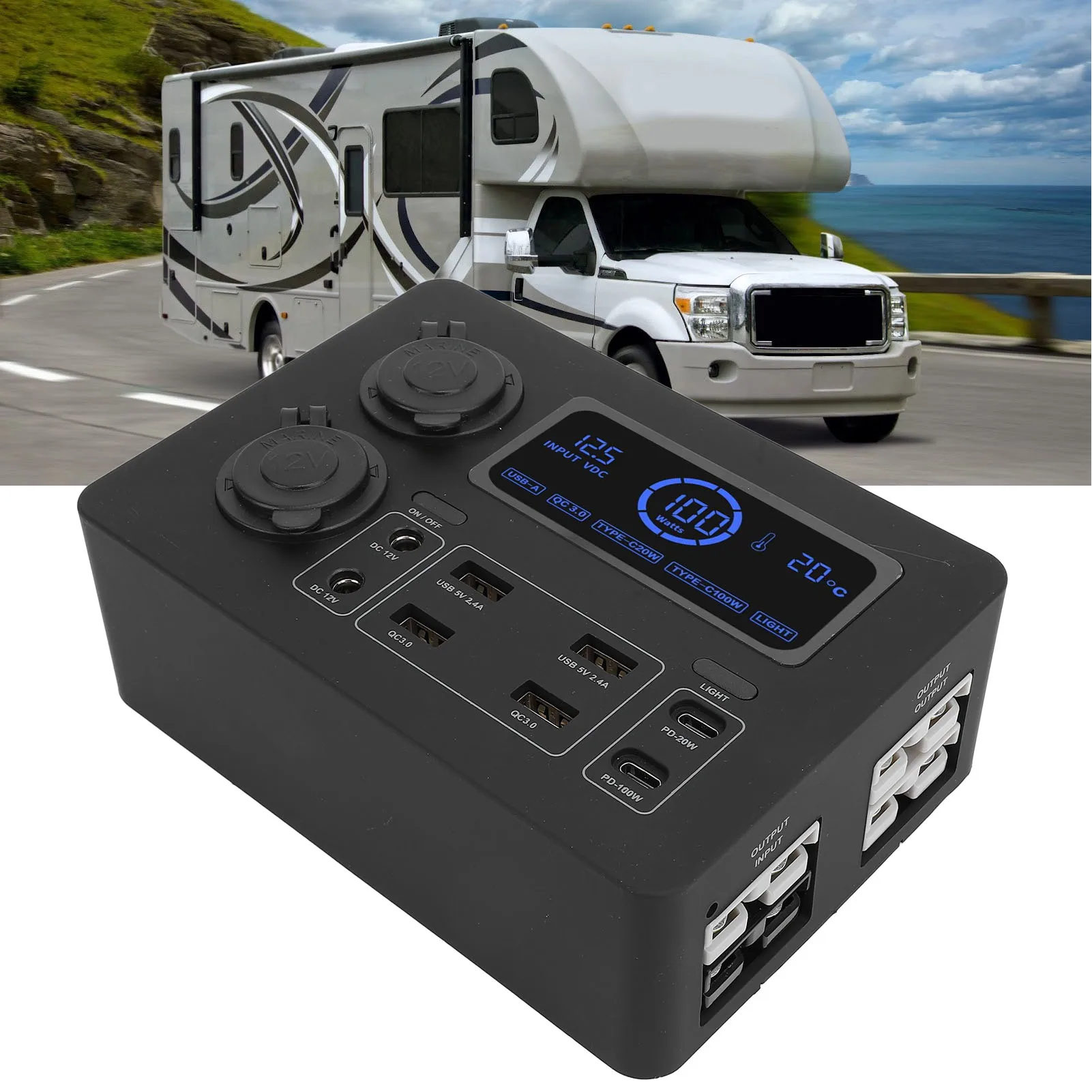 

Мини-коробка питания постоянного тока 12 В, мини-распределительная коробка, портативная быстрая зарядка 3,0 для 4 входов, выходов для лодки, на открытом воздухе