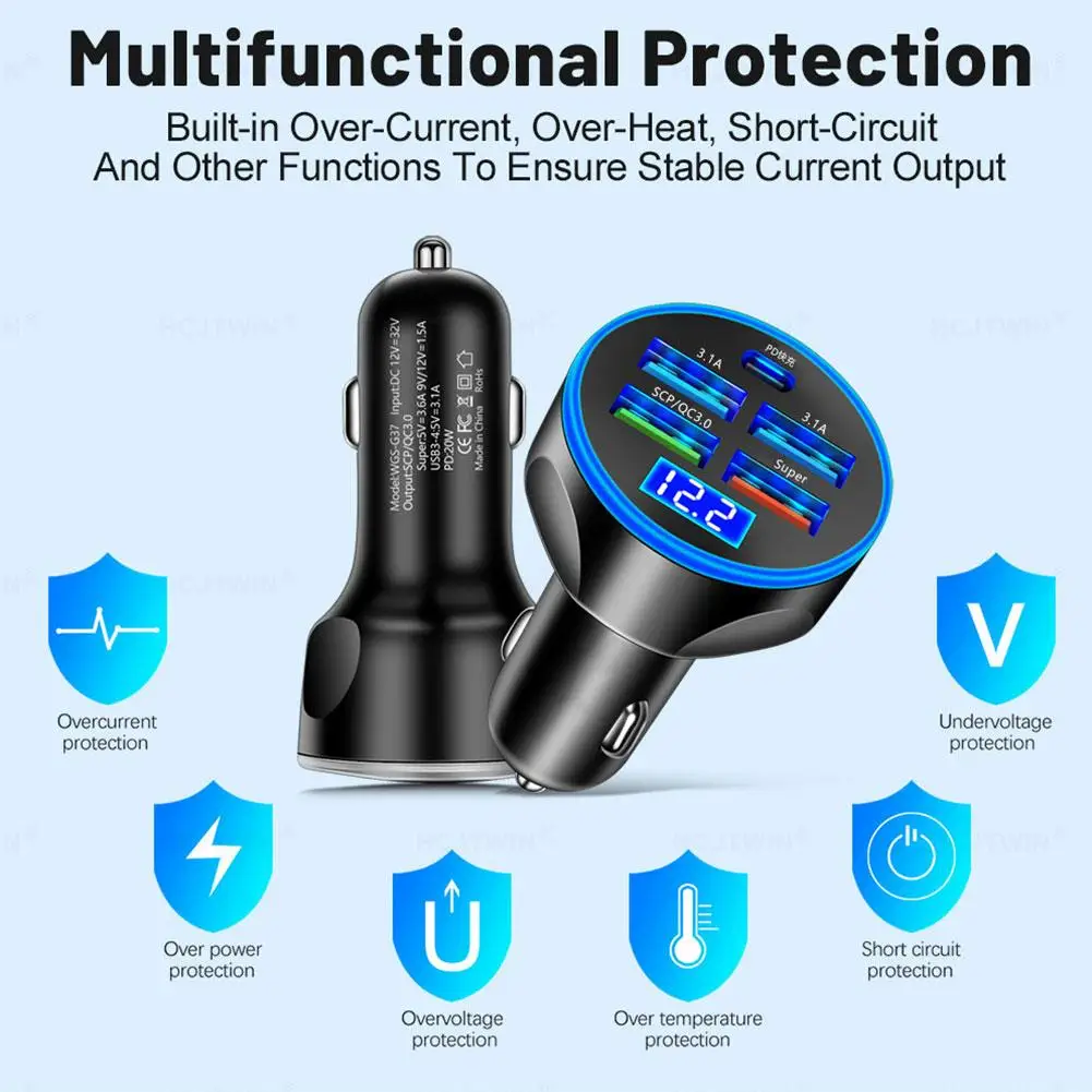 NEW High-end 250W 4 USB Car Charger Type C PD QC3.0 Fast Charging Auto Mobile Phone Adapter For IPhone For Huawei X A9C0