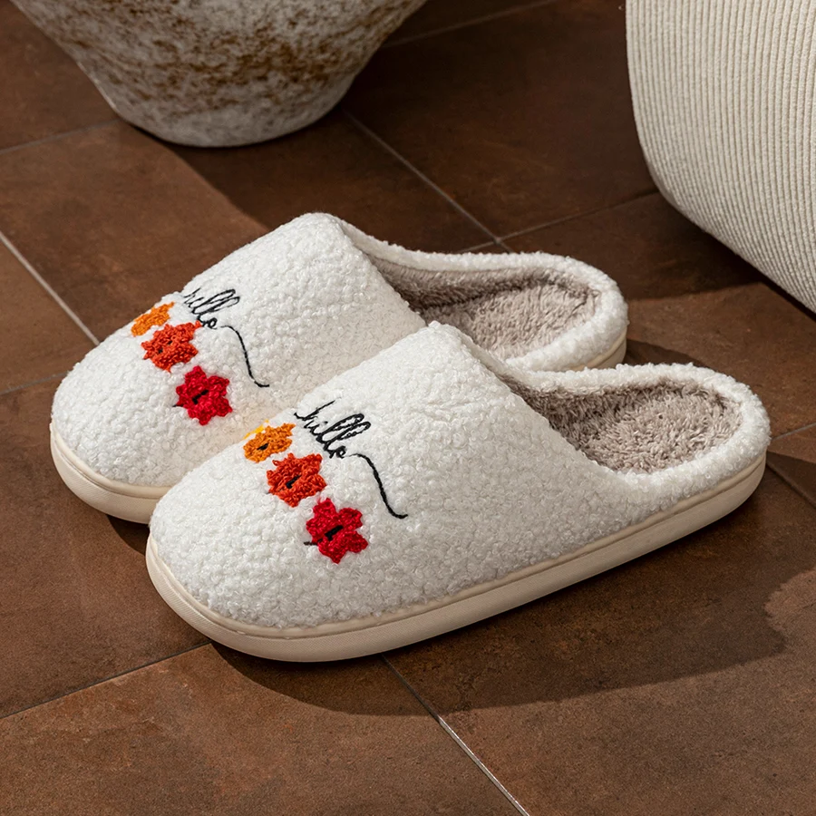 Winter Women's Slippers Indoor Soft Breathable Comfortable Autumn Leaves Couple Fashion Winter House Shoes