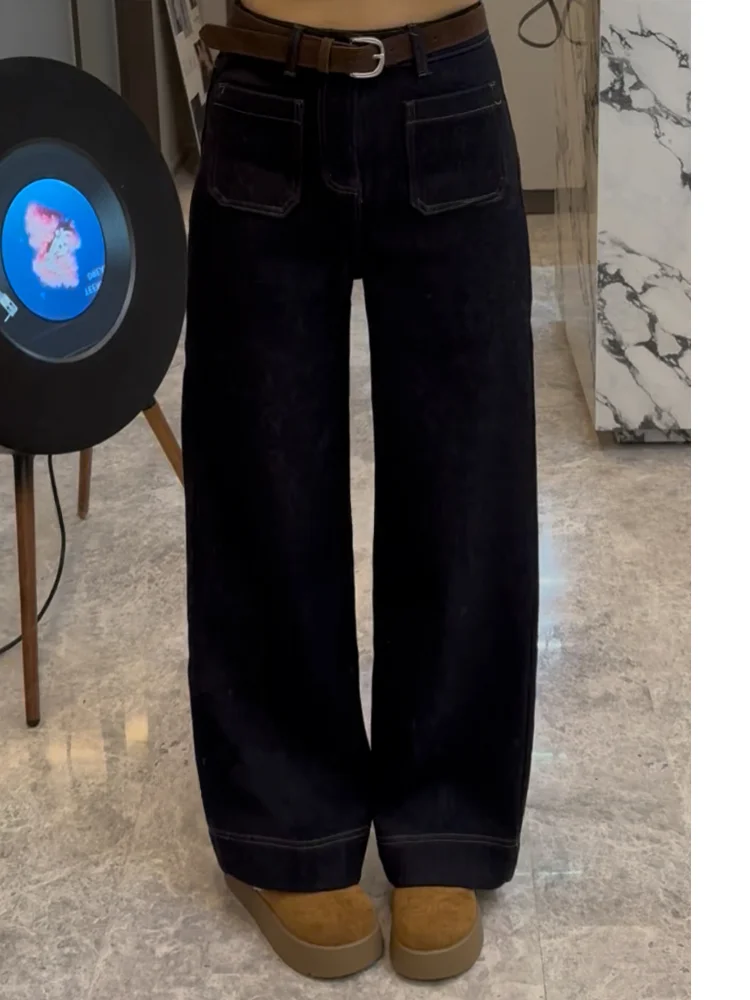 

Женские прямые джинсы Xuanxuanchen на флисовой подкладке, осенне-зимние, модные, универсальные, с пуговицами на талии