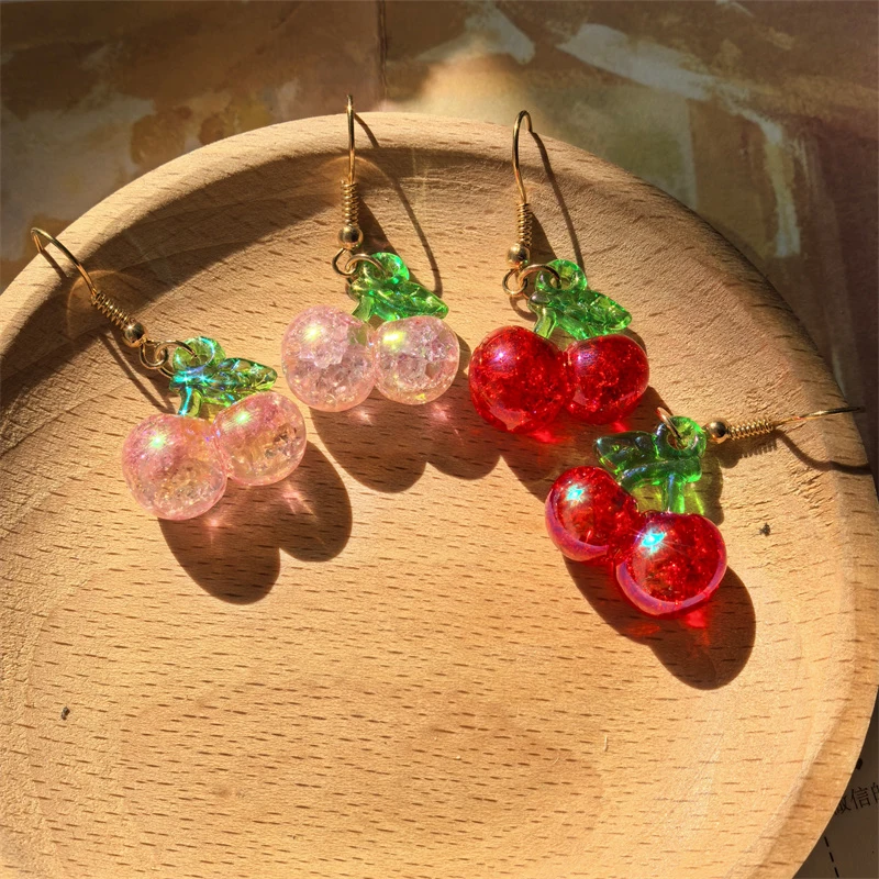Acrylic Bling Cherry 3D Fruit Drop Earrings For Women Gift Trendy Cute Colorful Transparent Food Eardrop Wedding Party Jewelry